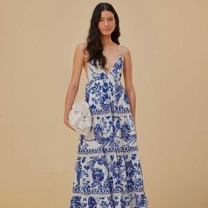 Farm Rio NWT Off- White Flowerful Birds Maxi Dress